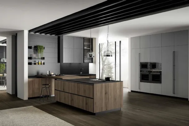 Cucina Moderna in rovere con penisola Asia 03 di Arredo3