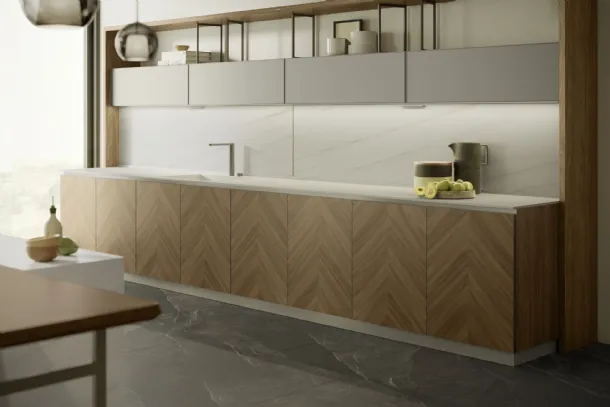 Cucina Moderna con isola Blend in Noce con disegno spinato di Composit