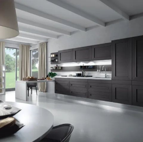 Cucina Moderna con penisola Melograno Rovere tinto Nero di Composit