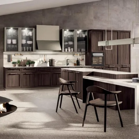 Cucina Moderna con isola Marilyn in Rovere cotto con top in marmo di Composit