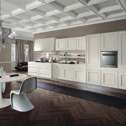 Cucina Moderna lineare Melograno in Rovere tinto Bianco di Composit