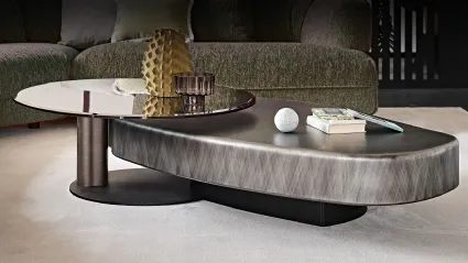 Tavolino Arena Long in legno con tavolino affiancato in cristallo di Cattelan Italia