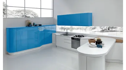 Cucina Design angolare con penisola Masca in laccato Blu e Bianco lucido di Aran