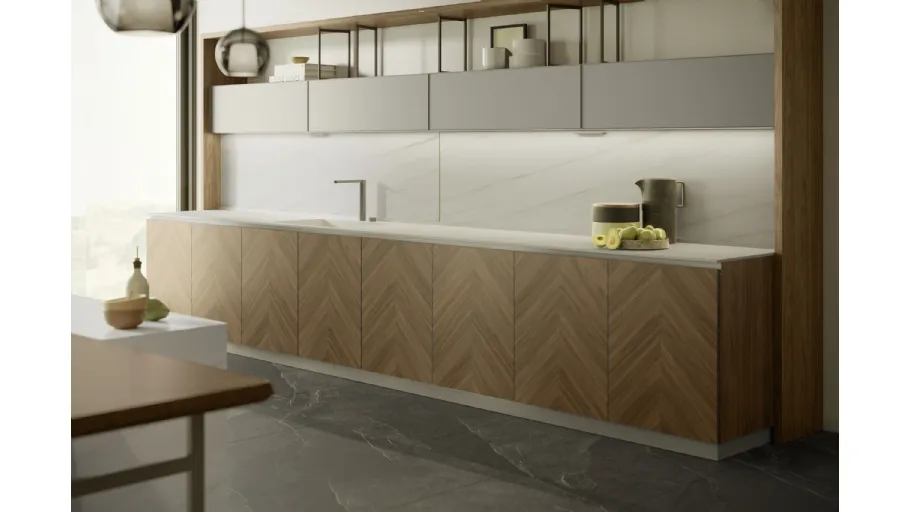 Cucina Moderna con isola Blend in Noce con disegno spinato di Composit