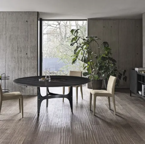 Tavolo Universe Rotondo con top in Rovere Carbone impiallacciato di Bontempi