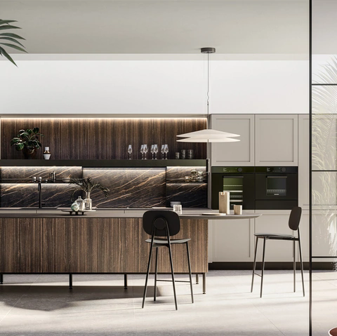 Cucina Moderna con isola Alma 03 in pet e laminato di Arredo3