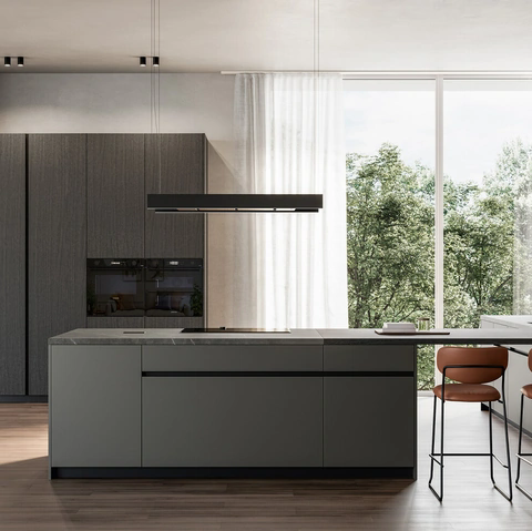 Cucina Moderna con penisola Time 02 in laccato metallizzato e legno di Arredo3
