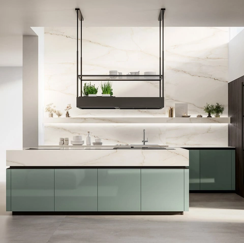 Cucina Moderna con isola Time 04 in laccato lucido e rovere ebano di Arredo3