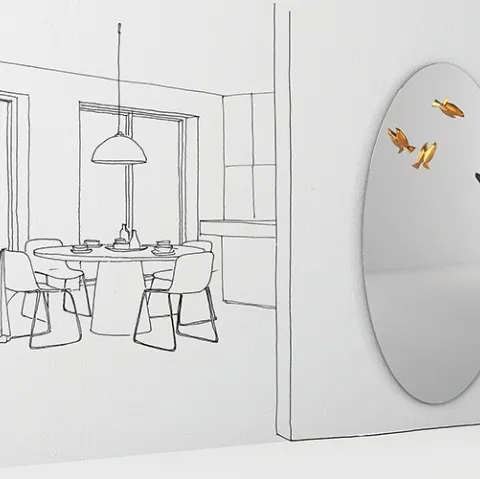 Specchio appendiabiti Bird Watch Mirror con uccellini in fusione di ottone di Minotti Italia