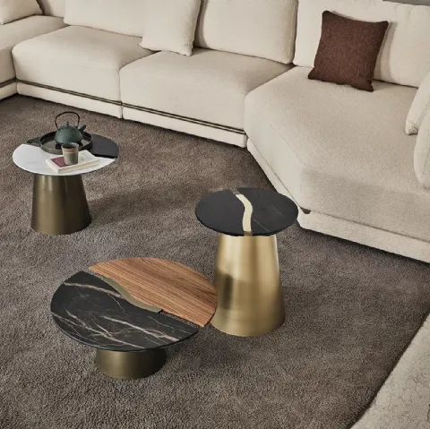 Tavolino Yang in SuperMarmo o SuperMarmo e legno di Bontempi
