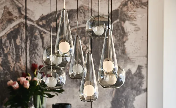 Lampada a sospensione con paralume in cristallo fumè Melody di Cattelan Italia