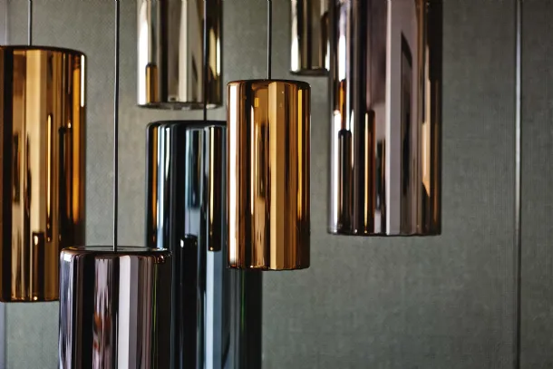 Lampada a sospensione in metallo cromato e vetro borosilicato Lit di Pentalight