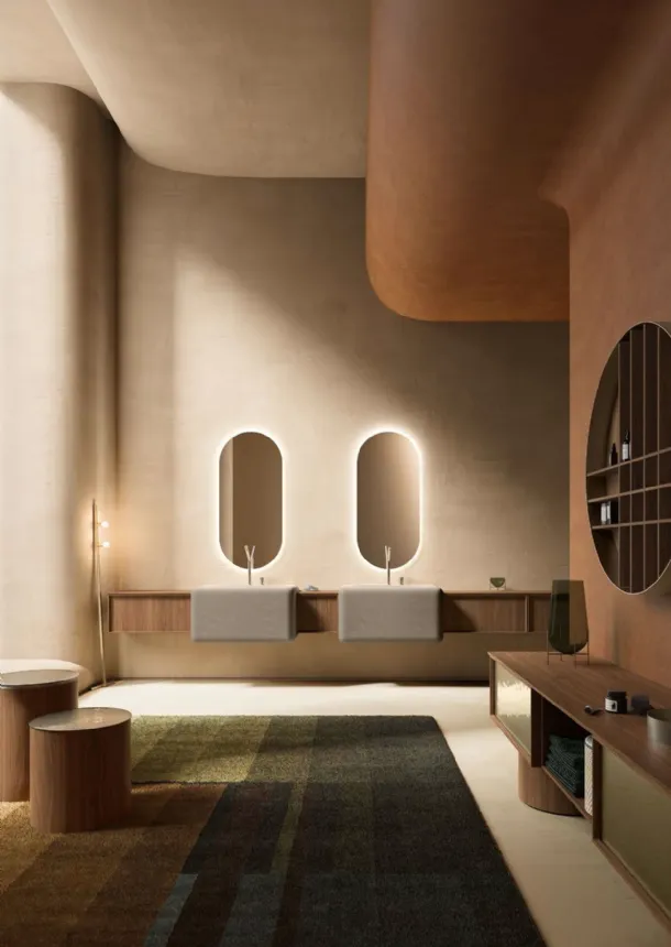 Mobile da Bagno sospeso in noce canaletto Des Evolution 04 di Cerasa
