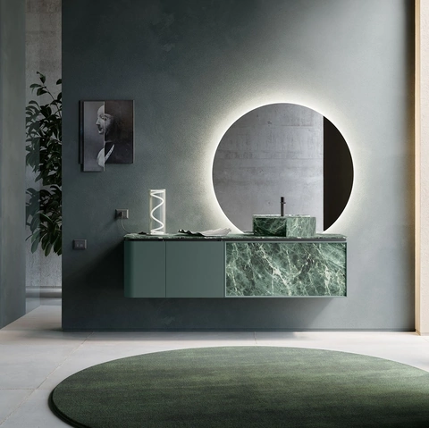 Mobile da Bagno Des Evolution Deep Green 01 in laccato e resina Verde Alpi di Cerasa