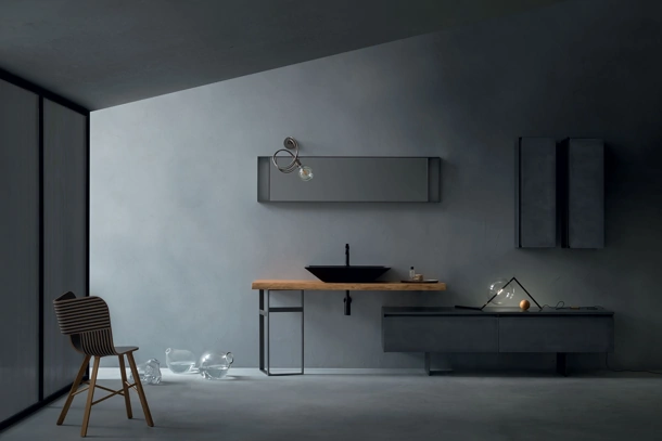 Mobile da Bagno Eden 00 in laccato con top lavabo in legno massello di Cerasa