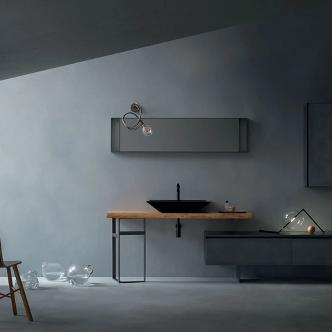 Mobile da Bagno Eden 00 in laccato con top lavabo in legno massello di Cerasa