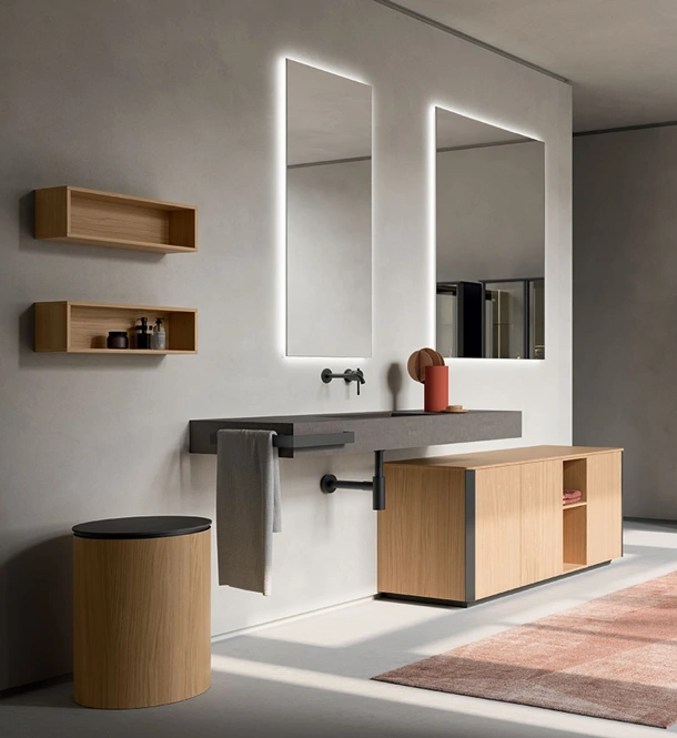 Mobile da Bagno Honey 04 in Rovere Chiaro impiallacciato di Cerasa