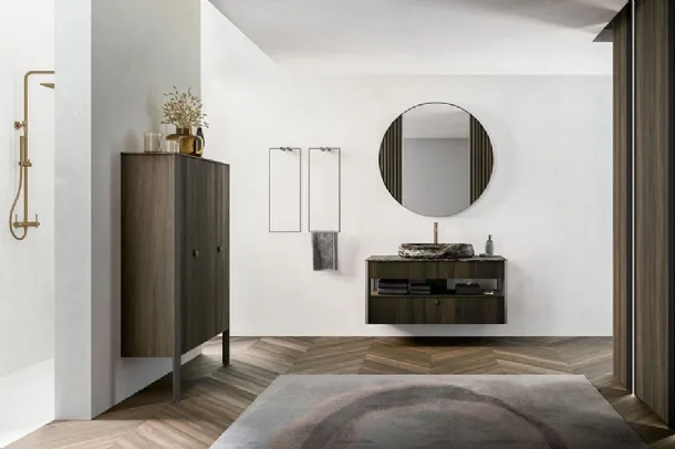 Mobile da Bagno sospeso Honey 01 in Rovere Termocotto di Cerasa