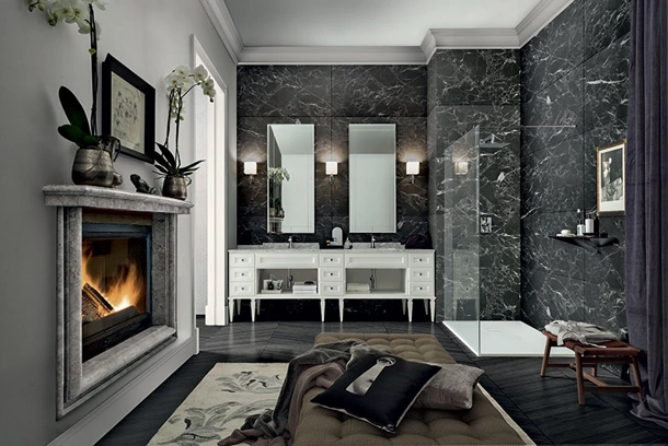 Mobile da Bagno York 01 in laccato Bianco e top in marmo di Carrara di Cerasa