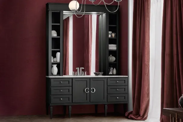 Mobile da Bagno York 03 in laccato Nero con top in marmo di Carrara di Cerasa