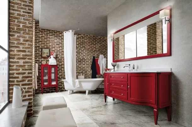 Mobile da Bagno York 04 in laccato Rosso usurato di Cerasa