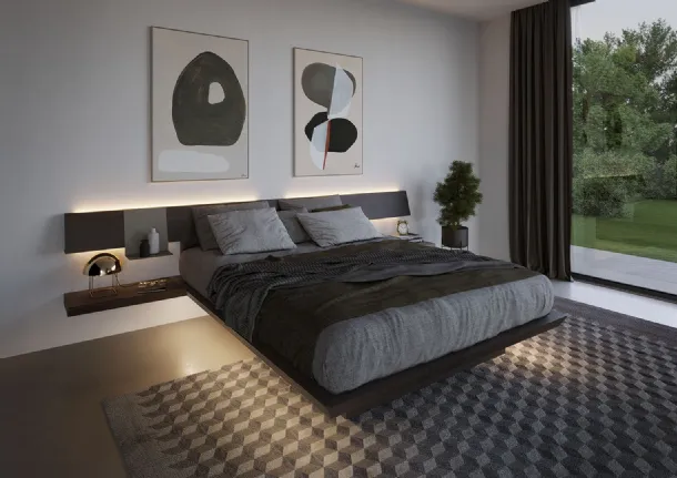 Letto matrimoniale in legno con contenitore sospeso Biplano di Fimar