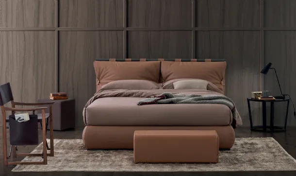 Letto in pelle Dual Round con box contenitore di Oggioni