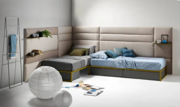 Letto singolo sommier con Pannelli Wall in tessuto di Bside