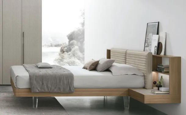 Letto Yuki in materico noce con testiera in ecopelle Tomasella