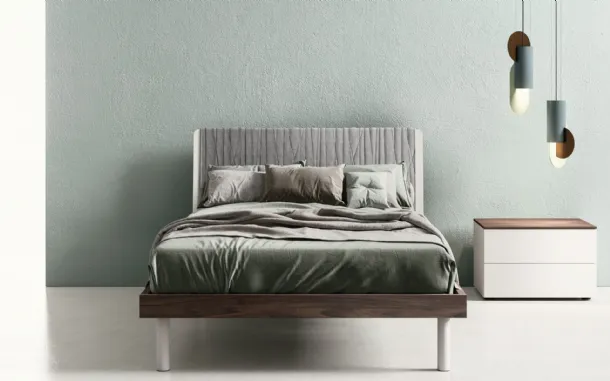 Letto Tablet in nobilitato con testiera rivestibile in tessuto di Zalf