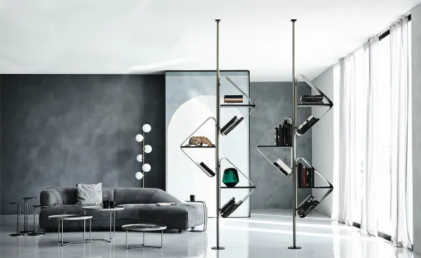 Libreria divisoria  in metallo con ripiani in legno Spinnaker di Cattelan Italia