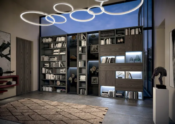 Libreria a muro Edis CF 014 in legno e metallo laccato di Fimar