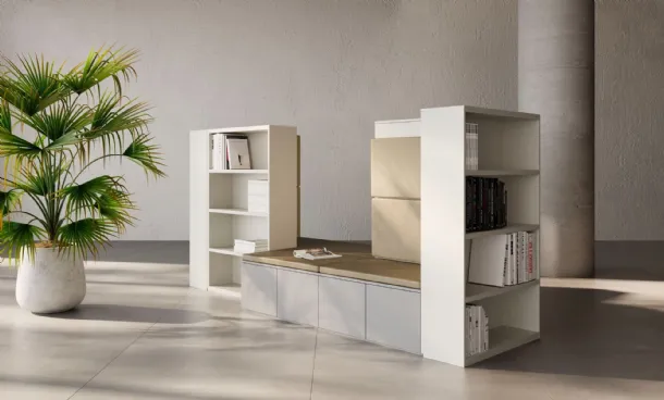 Libreria ad Isola in melaminico con Seduta e vani a giorno di Nardi Interni