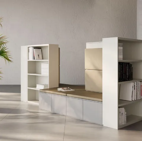 Libreria ad Isola in melaminico con Seduta e vani a giorno di Nardi Interni