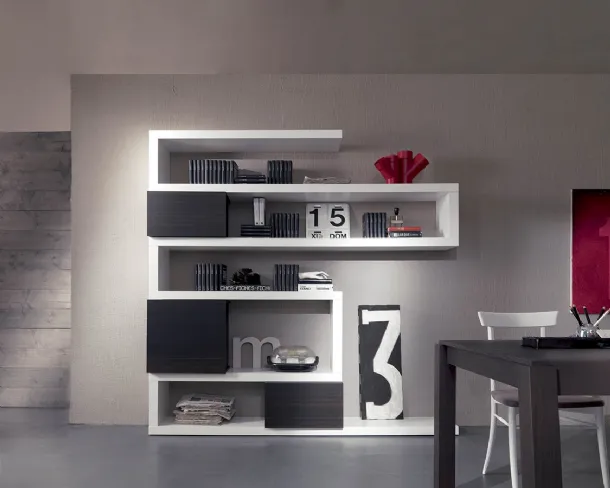 Libreria Side 19 in laccato inverno con contenitori in quercia brown di Fimar