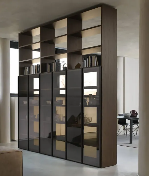 Libreria SM2200 Freespace in melaminico e vetro di Zalf