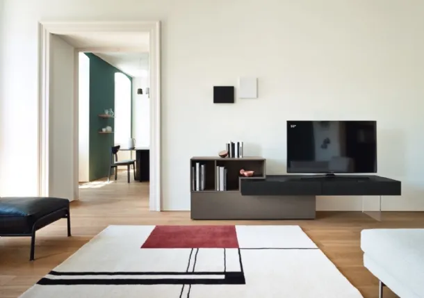 Mobile Porta Tv Lampo Open 5 in impiallacciato Rovere Carbone e materico Loto Terra di Sangiacomo