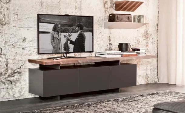 Mobile Porta Tv Seneca in laccato con top in legno di Cattelan Italia