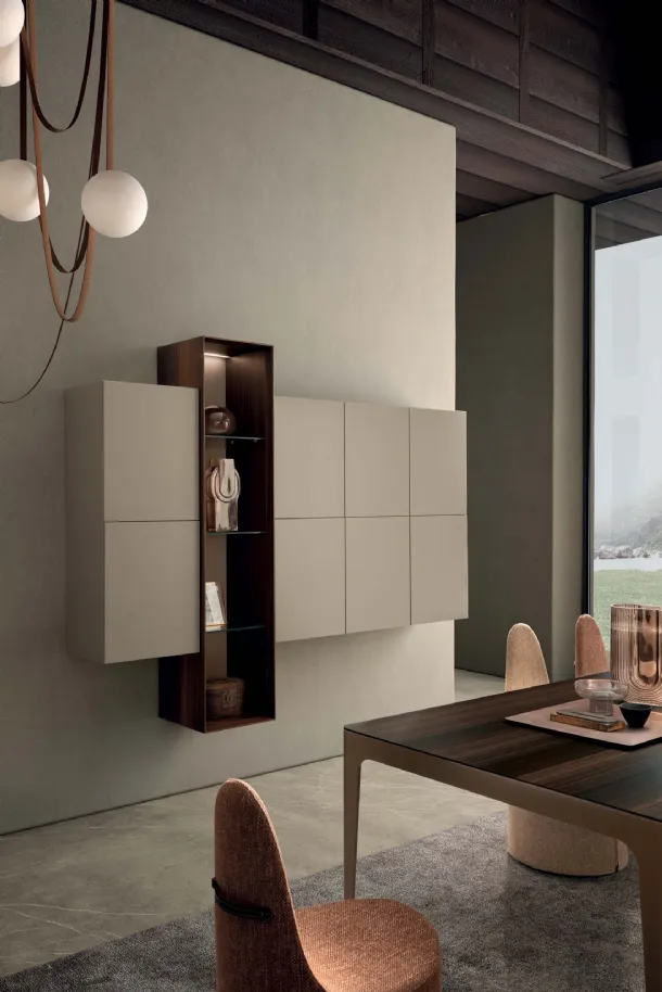 Mobile sospeso I-ModulART 06 in laccato opaco con colonna a giorno in legno di Presotto
