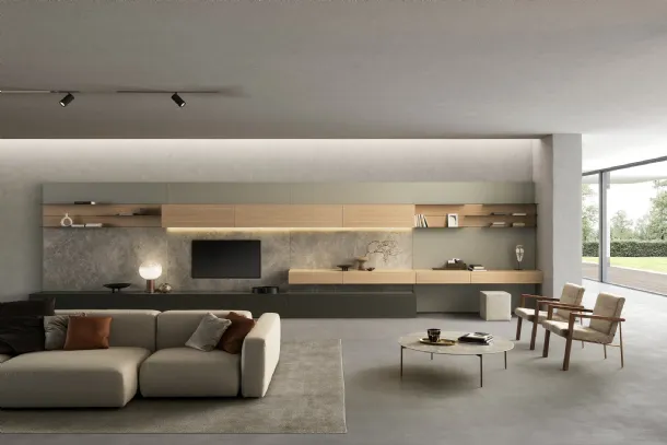 Parete Attrezzata I-ModulART 01 in laccato opaco e legno di Presotto
