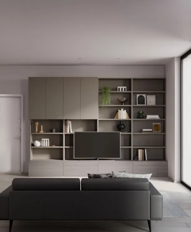Parete Attrezzata Living Ossidato con libreria di Nardi Interni