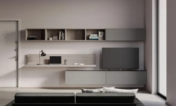 Parete Attrezzata Living Sospesa con Desk di Nardi Interni