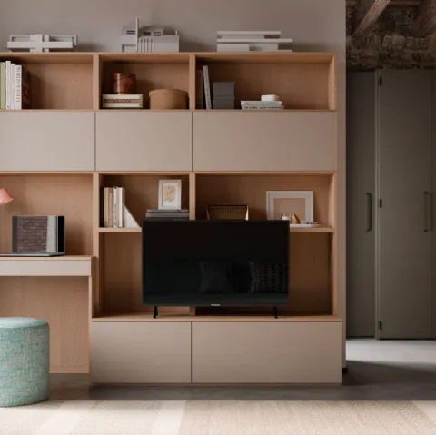 Parete Attrezzata Living Tortora con Desk Modul Box di Nardi Interni