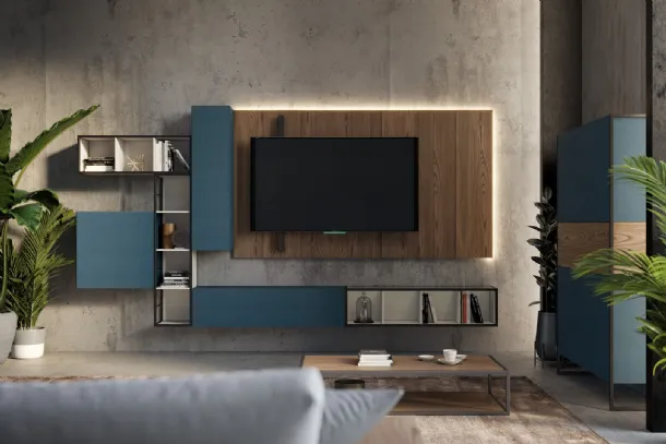 Parete Attrezzata Rebel Living 06 in laccato opaco e legno di Fimar
