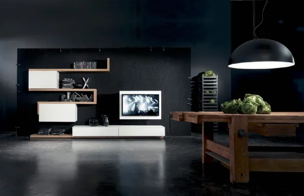 Parete Attrezzata con porta TV orientabile Side 07 in laccato opaco e legno di Fimar