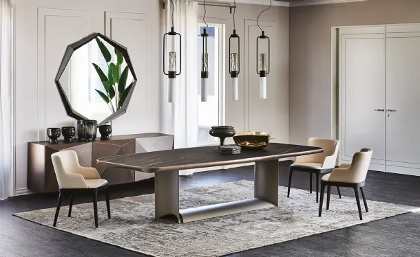 Tavolo con top in ceramica con profilo inferiore arrotondato Dragon Keramik Premium di Cattelan Italia