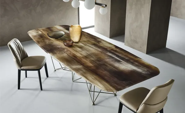 Tavolo con piano in cristallo con stampa e base in acciaio Gordon Crystalart di Cattelan Italia