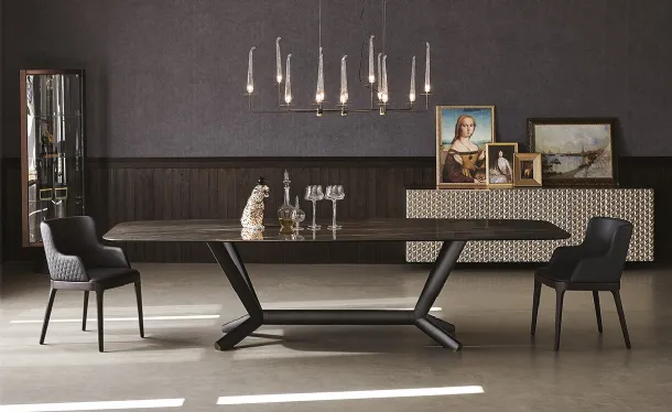Tavolo con piano in ceramica e base in acciaio Planer Keramik di Cattelan Italia
