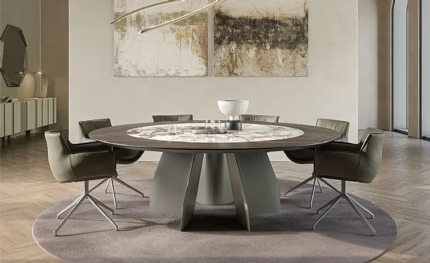 Tavolo con top in legno e ceramica Senator Ker-Wood Round di Cattelan Italia