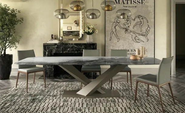 Tavolo con piano in cristallo con stampa artistica decorativa Stratos Crystalart di Cattelan Italia